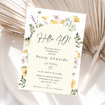 Convite Flores Russas Amarelas Olá 40 aniversário de 40 an<br><div class="desc">Flores silvestres amarelas Hello 40 aniversário de 40 anos Convite para o aniversário de quadragésimo amarelo e flores silvestres roxas também com um título de arco e caligrafia moderna.</div>
