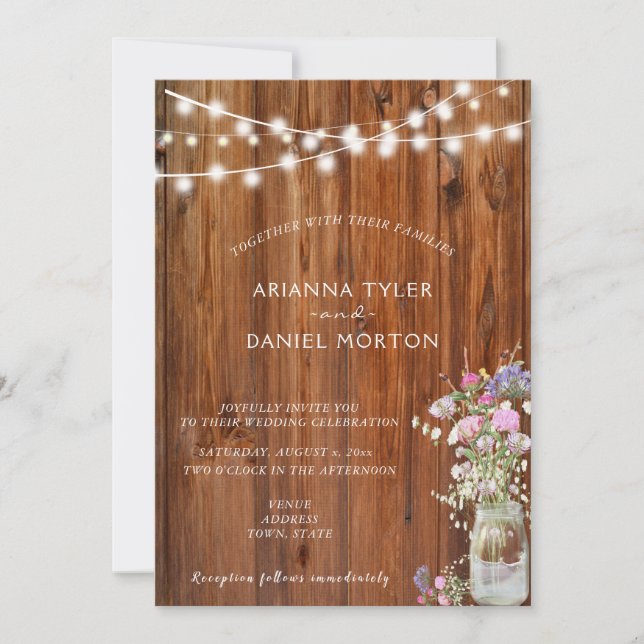 Convite Flores Russas de primavera Mason Jar String Lights (Frente)