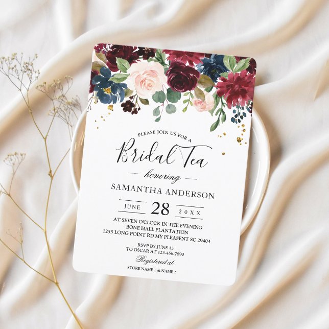 Convite Flores Rustic Burgundy Marinho Blue & Red Beauty (Criador carregado)