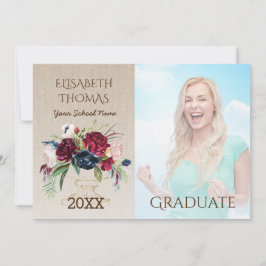 Convite Flores Rústicas Burgundy Formas Burlap Foto Gradua