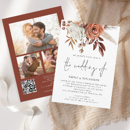 Convite Flores Rústicas de Terracota Código QR Casamento 3