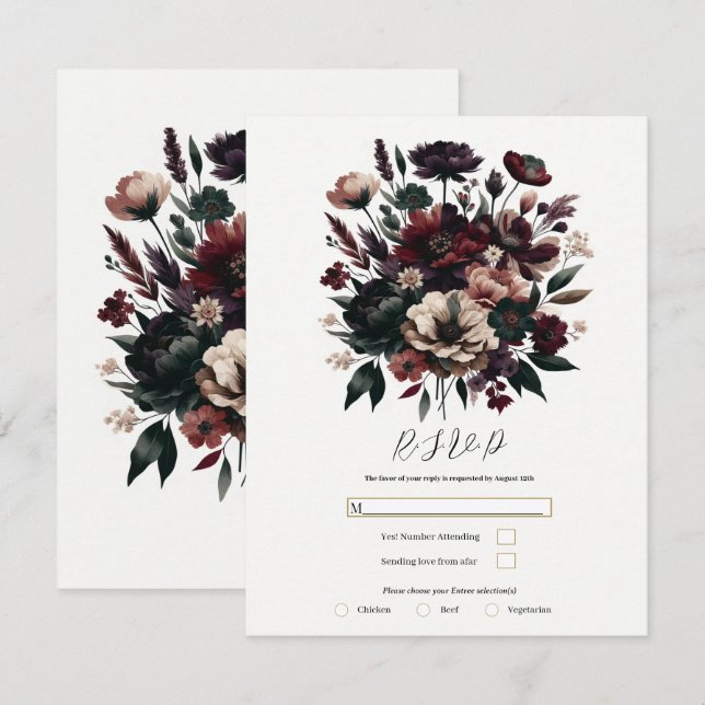 Convite Flores Rústicas e Temperamentais para Casamento Bo (Frente/Verso)