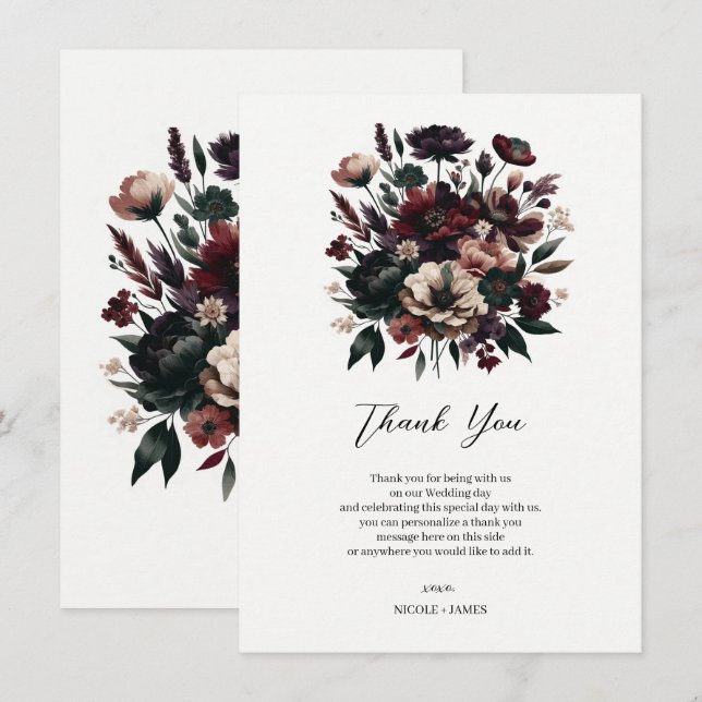 Convite Flores Rústicas e Temperamentais para Casamento Bo (Frente/Verso)