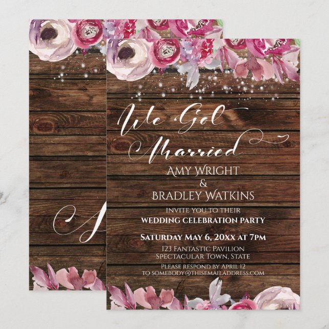 Convite Flores Rústicas em Aquarela & Luzes Nós nos Casamo (Frente/Verso)