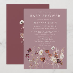 Convite Flores Secas Outono Caprichosas Baby Shower Rosa