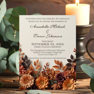 Convite Flores Secas Românticas de Outono Casamento Floral