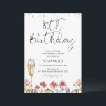 Convite Flores Selvagens aniversário de 30 anos de Vidro d<br><div class="desc">Flores Selvagens aniversário de 30 anos de Vidro de Champagne Convite para flores selvagens, convite para aniversário de 30 anos com um adorável arranjo multicolorido de flor selvagem e vidro de champanhe de cor alta e dourada. Este convite moderno para aniversário de 30 anos de flor silvestre também apresenta um...</div>