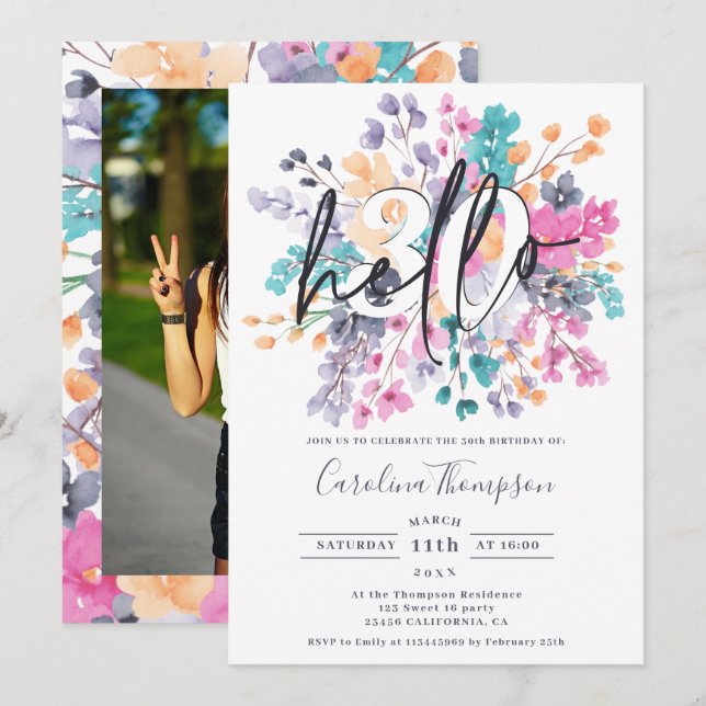 Convite Flores selvagens aquarela fotografia chic floral s (Frente/Verso)