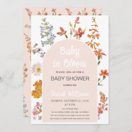 Convite Flores selvagens bebê em Chá de Arch Rosa Bloquead