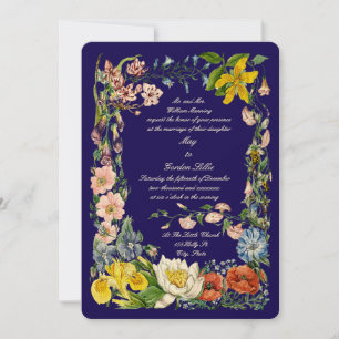 Convite Flores Selvagens Borda de Arte Botânica Multicolor