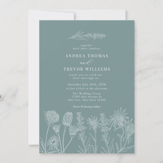 Convite Flores Selvagens Brancas | Boho Chic Wedding (Frente)