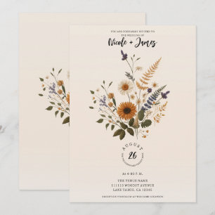 Convite Flores Selvagens Buquê Floral Vintage Boêmio Casam