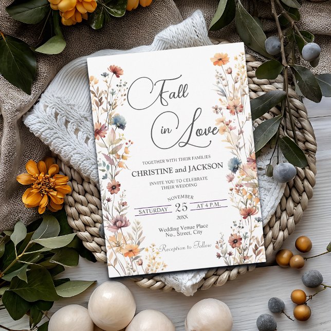 Convite Flores selvagens caem no amor casamento elegante (Criador carregado)