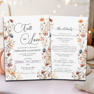 Convite Flores selvagens caem no amor Detalhes do Casament