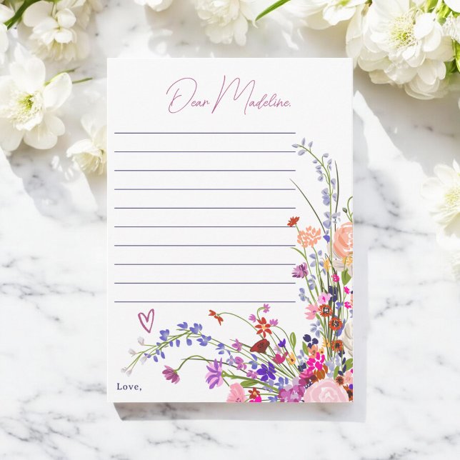 Convite Flores selvagens cápsula do primeiro aniversario (Wildflowers 1st birthday time capsule Letter Invitation)