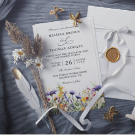 Convite Flores Selvagens Casamento Código QR Elegante Mode