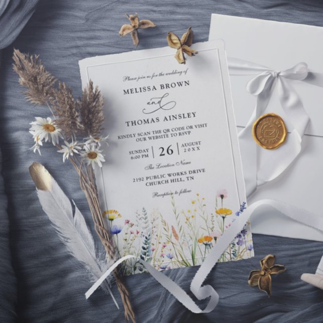 Convite Flores Selvagens Casamento Elegante Moderno Orçame (Criador carregado)