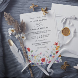 Convite Flores Selvagens Casamento QR Code Moderno Elegant
