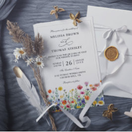 Convite Flores Selvagens Casamento QR Code Moderno Elegant