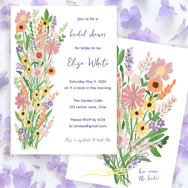 Convite Flores Selvagens, Chá de panela Personalizado Doce (Wildflowers Handpainted Sweet Custom Bridal Shower Invitation Floral Colorful Dainty Spring Summer
)
