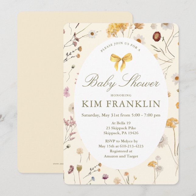Convite Flores selvagens e Arco Chá de fraldas neutro (Frente/Verso)