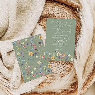 Convite Flores Selvagens e Borboleta Sage Green Bridal Bru