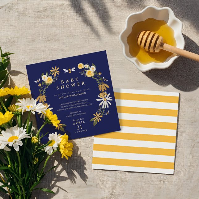 Convite Flores selvagens e Chá de fraldas Floral de Abelha (Wildflowers & Honey Bee Floral Wreath Baby Shower Invitation)