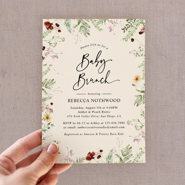 Convite Flores Selvagens Elegantes Boho-Themed Baby Brunch (Criador carregado)