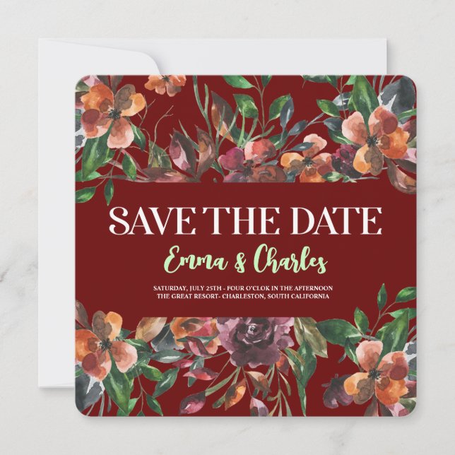 Convite Flores Selvagens Escuras Salvem A Data (Frente)