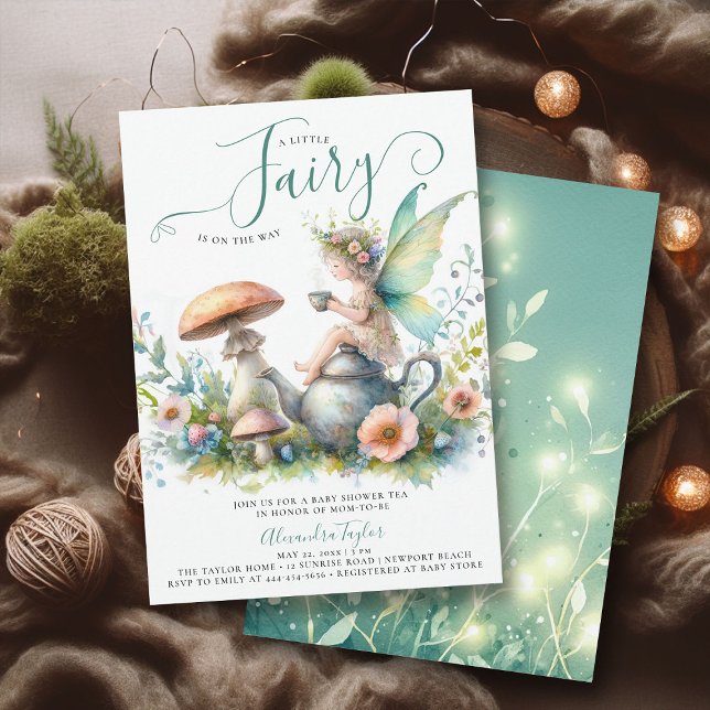 Convite Flores Selvagens Fadas De Cogumelo Chá De Bebê (little fairy garden tea party girl baby shower invitation magical mushroom village forest cute art)