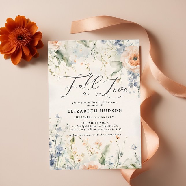 Convite Flores Selvagens Fête Chá de panela Romântico (fall bridal shower invitations wildflowers garden romantic watercolor elegant casual chic)