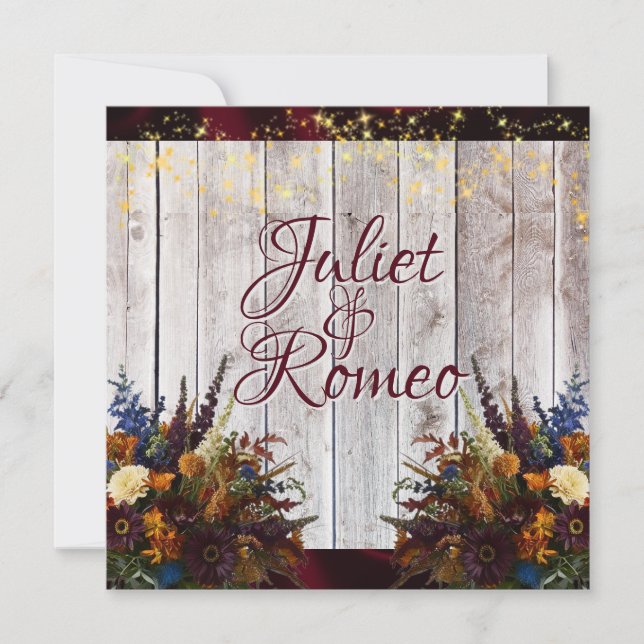 Convite Flores selvagens, Fita de Borgonha e Casamento das (Frente)