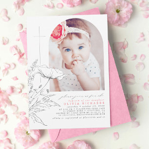 Convite Flores Selvagens Foto De Bebê Batismo Retirada À M
