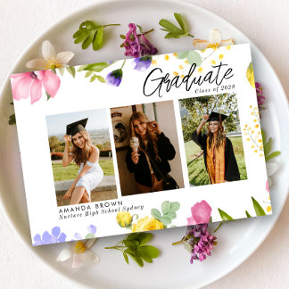 Convite Flores Selvagens Negociaram Três Graduações Fotogr