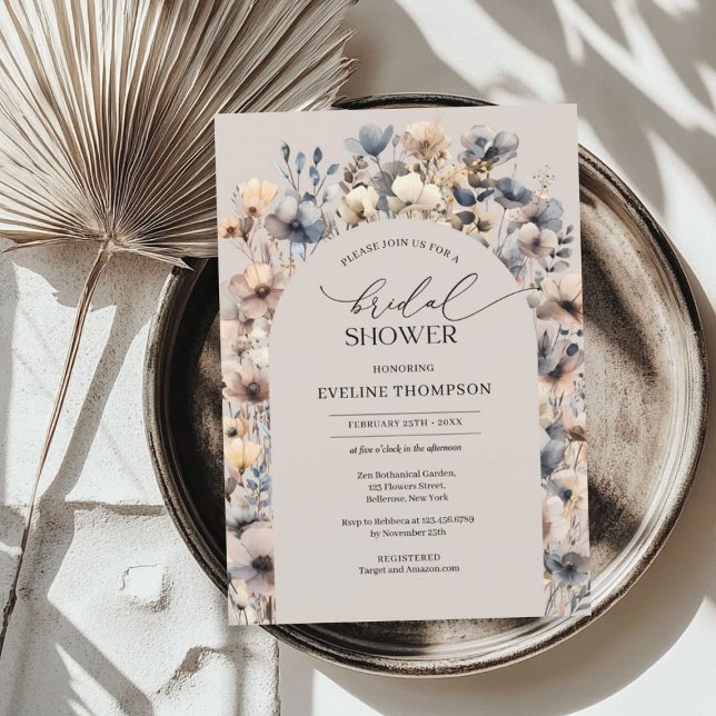 Convite Flores selvagens neutras do outono do arco moderno (Modern boho arch autumn neutral wildflowers invitation)