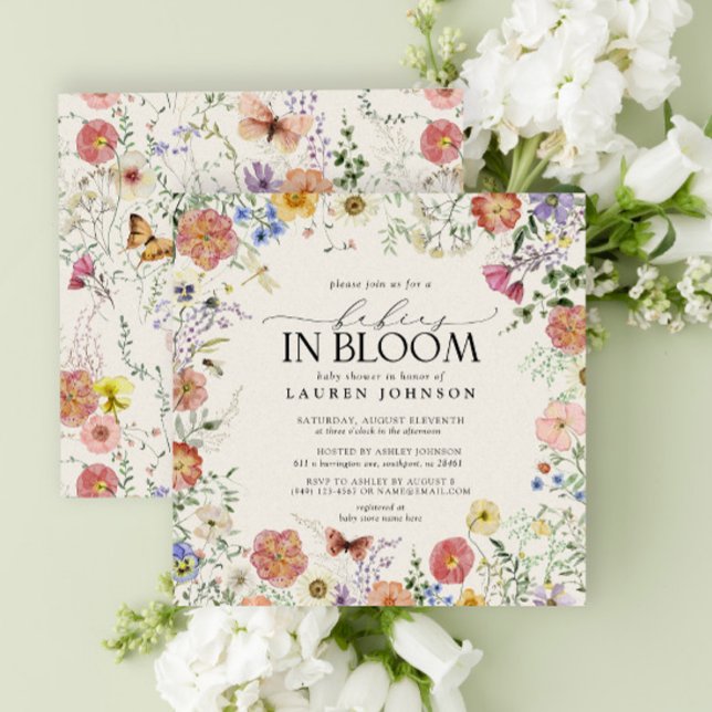 Convite Flores Selvagens Pressionadas Bebês Florais em Flo (Criador carregado)