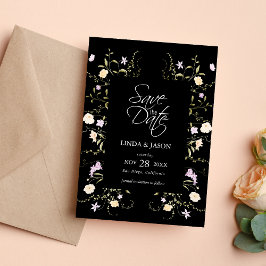 Convite Flores Selvagens Pretas e Brancas Casamento Salve