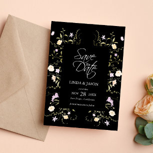 Convite Flores Selvagens Pretas e Brancas Casamento Salve