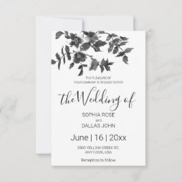 Convite Flores selvagens pretas e brancas modernas minimal