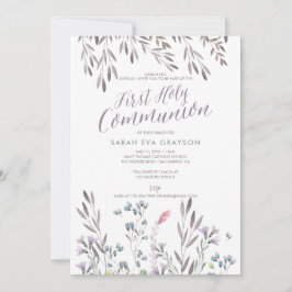 Convite Flores selvagens Primeira Comunhão Sagrada
