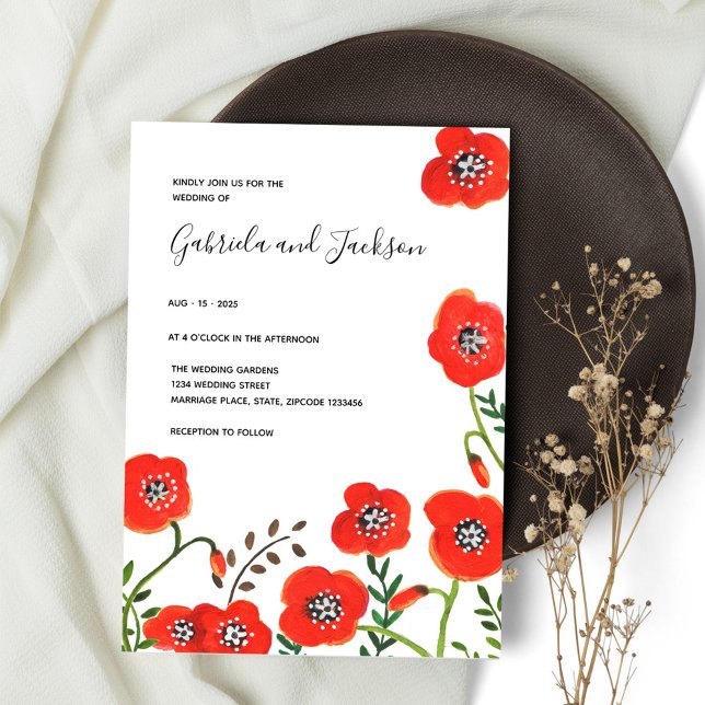 Convite Flores selvagens Red Poppy Casamento moderno Flora (Criador carregado)
