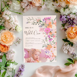 Convite Flores Selvagens Rosa Selvagens Uma Foto Primeiro