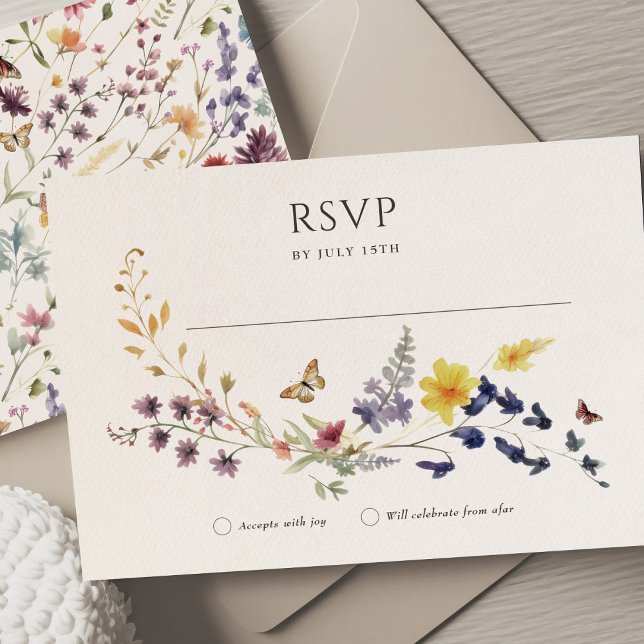 Convite Flores Selvagens RSVP Casamento Inserir Boêmia Vin (Criador carregado)