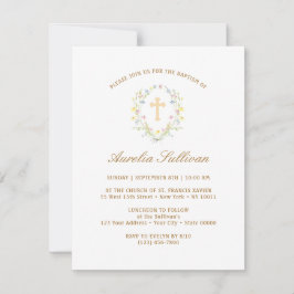 Convite Flores Selvagens Simples Pastel Wreath Baptism