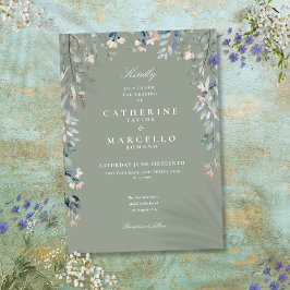 Convite Flores Selvagens Verde Sálvia Casamento Floral Aqu