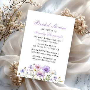 Convite Flores Silvestres Aguarela Floral Roxa Chá de Noiv
