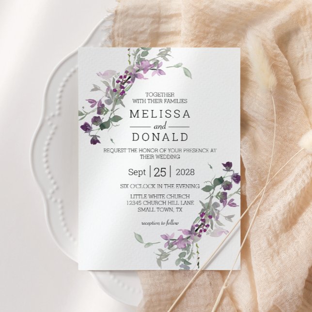 Convite Flores Silvestres Aquarela Lavanda Casamento (Criador carregado)