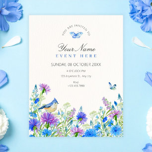 Convite Flores silvestres azuis