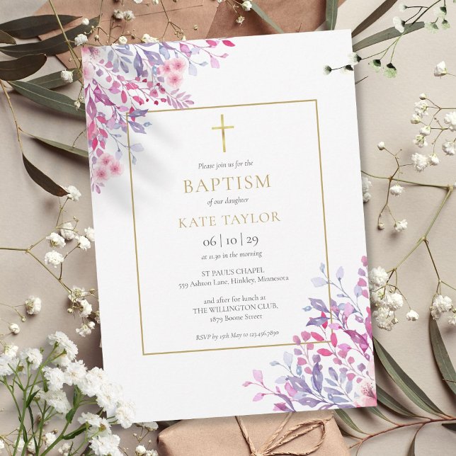 Convite Flores Silvestres Batismo Floral Cristão (Wildflowers Floral Baptism Christening Invitation)