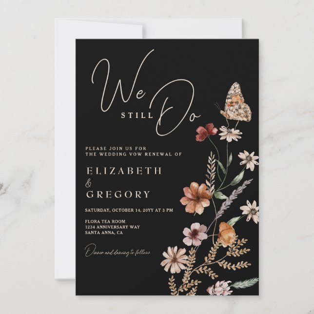 Convite Flores Silvestres Boho Escuras Nós Ainda Fazemos R (Frente)